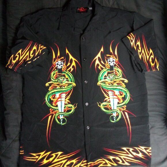 Dragonfly Vintage Y2K Dragonfly Skulls Snakes Dagger Tribal Shirt Size US XL / EU 56 / 4 - 2 Thumbnail