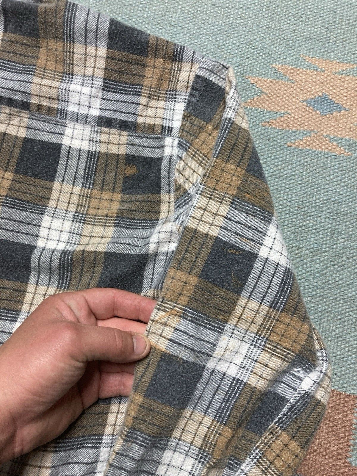 Vintage 80s flannel shirt brushed cotton plaid paint stained small Size US S / EU 44-46 / 1 - 10 Thumbnail
