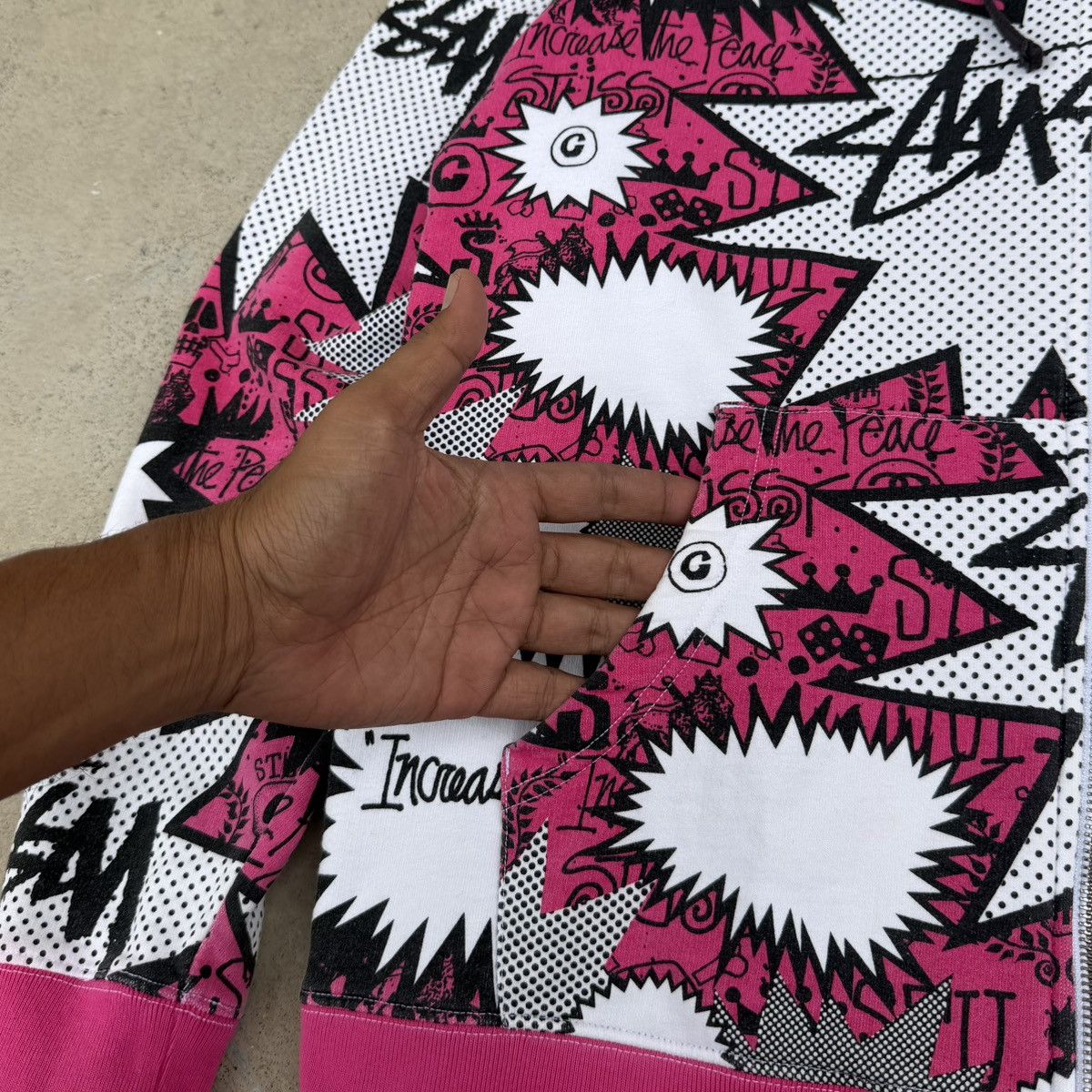 Stussy Stüssy Zip Hoodie All Over Print Pink Graphic Streetwear Size US L / EU 52-54 / 3 - 3 Thumbnail