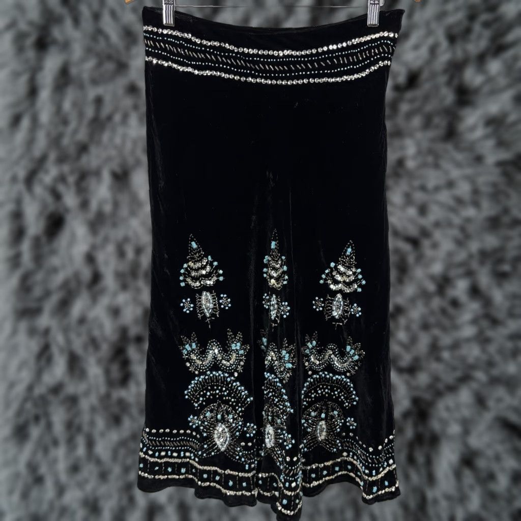 Vintage VINTAGE Carole Little Velvet Midi Skirt Women's Size 8 Black Turquoise Beads Goth 90s Size 30" / US 8 / IT 44 - 1 Thumbnail