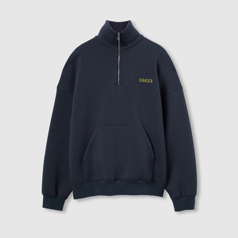 Gucci oc11z0226 Jersey Half-Zip Jacket With Patch in Blue Size US L / EU 52-54 / 3 - 1 Thumbnail