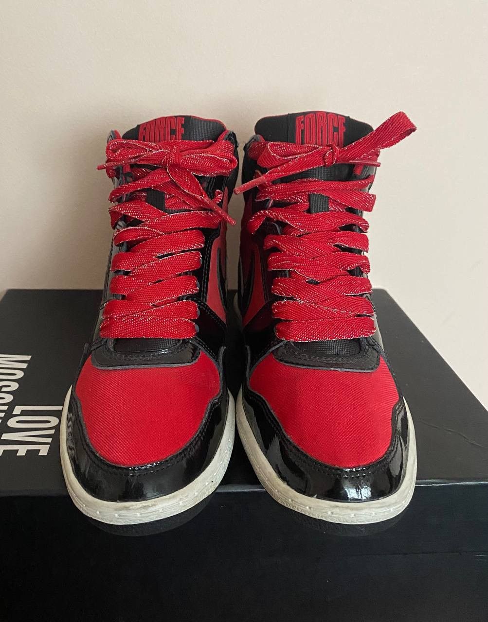 Nike Nike Force Dunk Sky Hi High Hidden Wedge Heel Black Red Bred Size US 7.5 / IT 37.5 - 3 Thumbnail