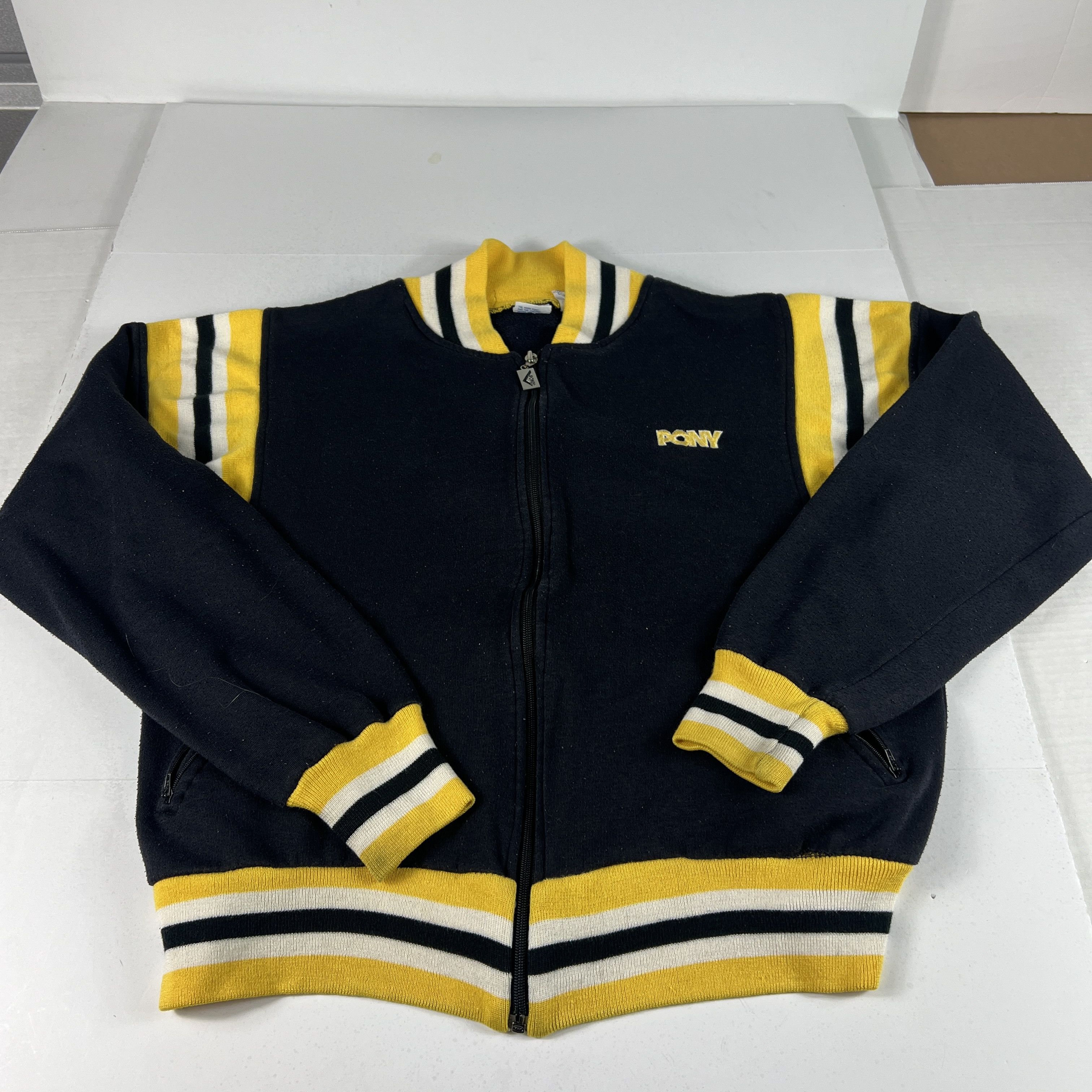 PONY × Vintage VTG 80s Pony Track Jacket Black Faded Full Zip Sweatshirt Size US M / EU 48-50 / 2 - 1 Thumbnail