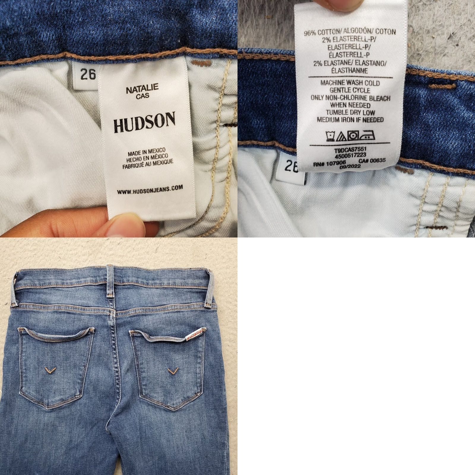 Hudson Hudson Skinny Jeans Women's 26 Blue Denim Cotton Natalie Cas Flat Front Jeans Size 26" / US 2 / IT 38 - 8 Thumbnail