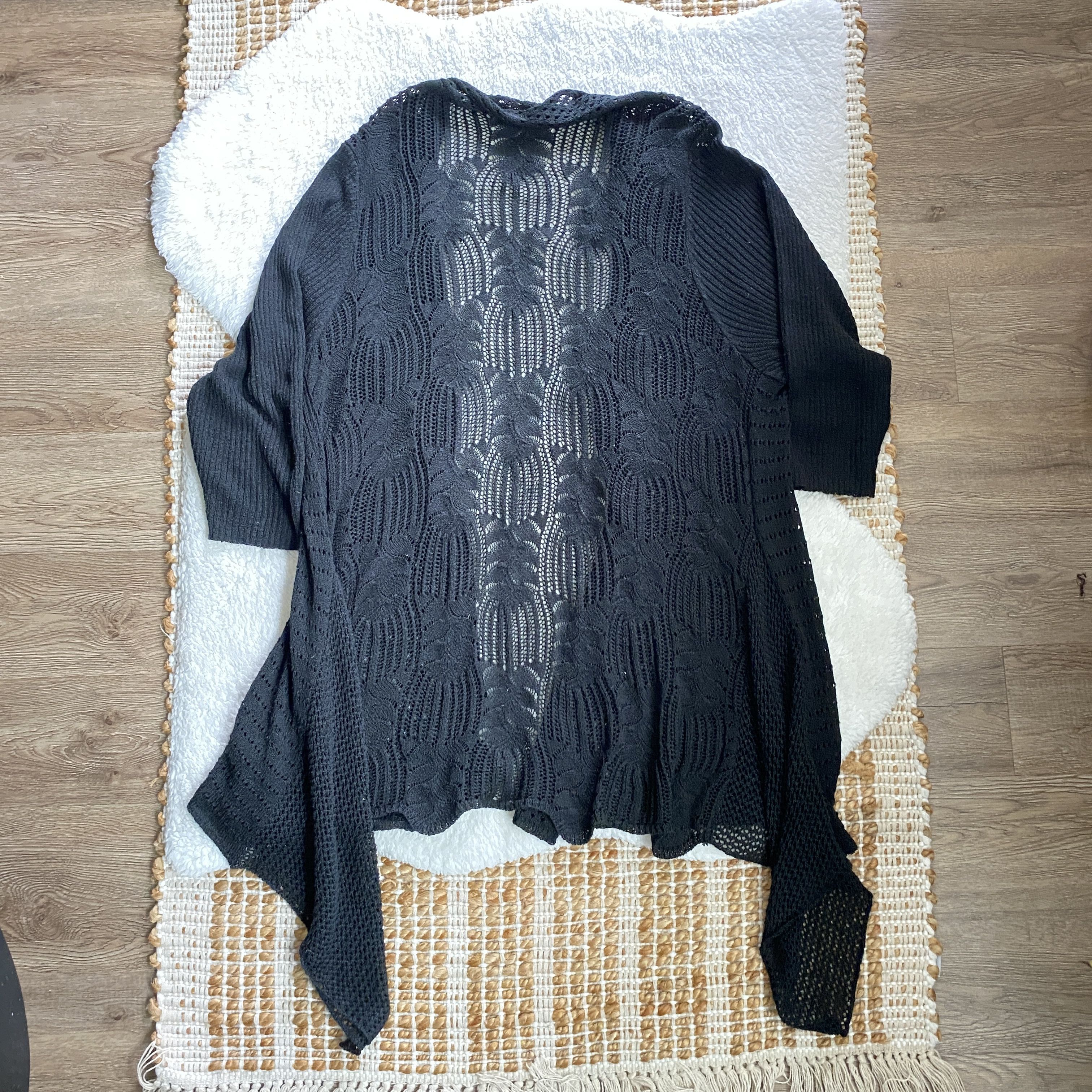 Other Daytrip Black Asymmetrical Open Knit Cardigan – One Size Size ONE SIZE - 7 Thumbnail