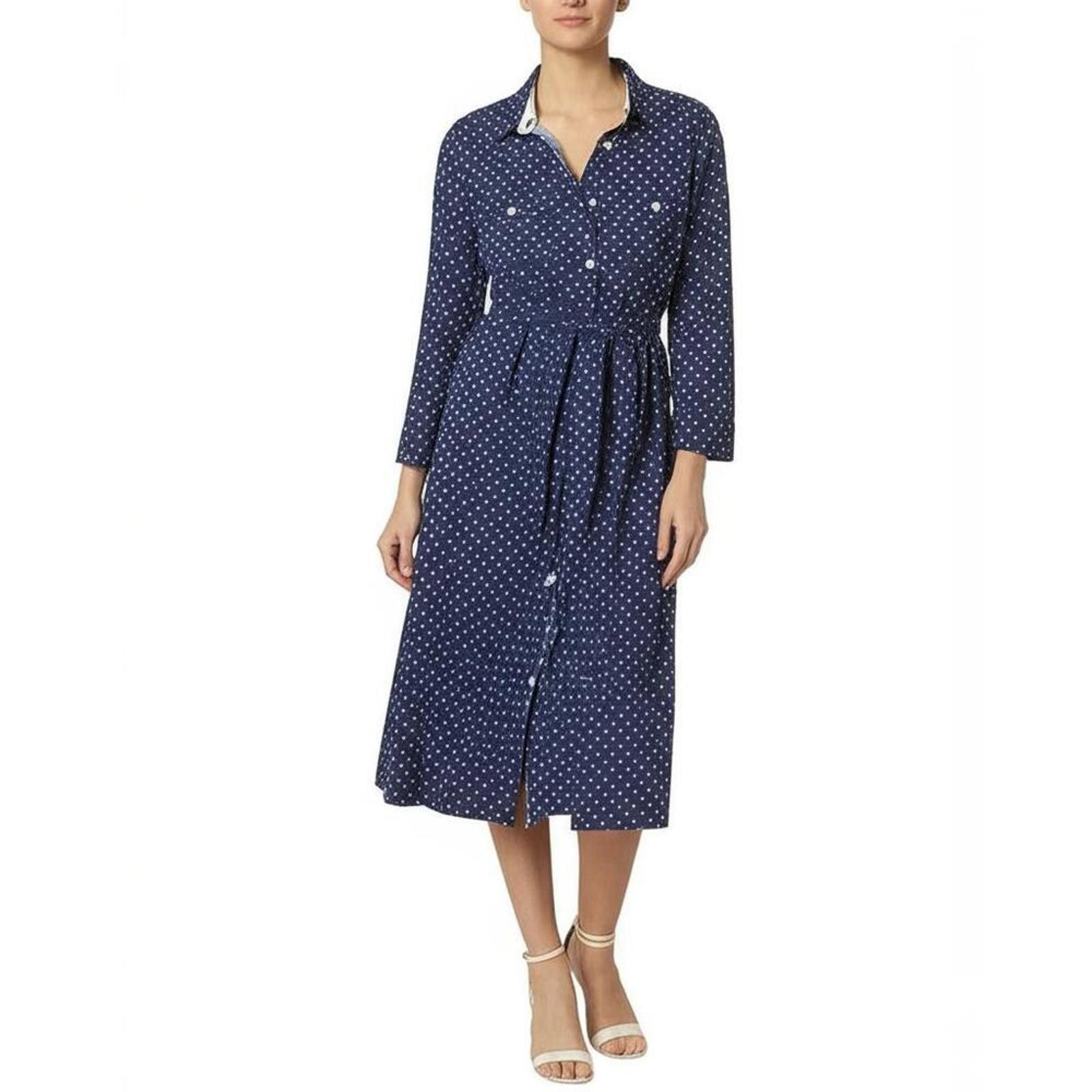 Jones New York JONES NEW YORK S Blue Polka Dot Button Front Preppy Retro Size S / US 4 / IT 40 - 1 Thumbnail