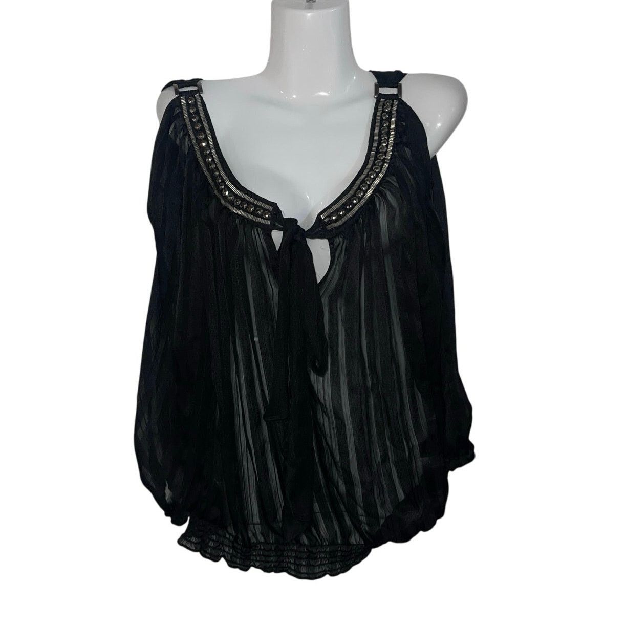 Other Cache Vintage sheer blouse puff sleeves 90s studded neckline Size M / US 6-8 / IT 42-44 - 3 Thumbnail
