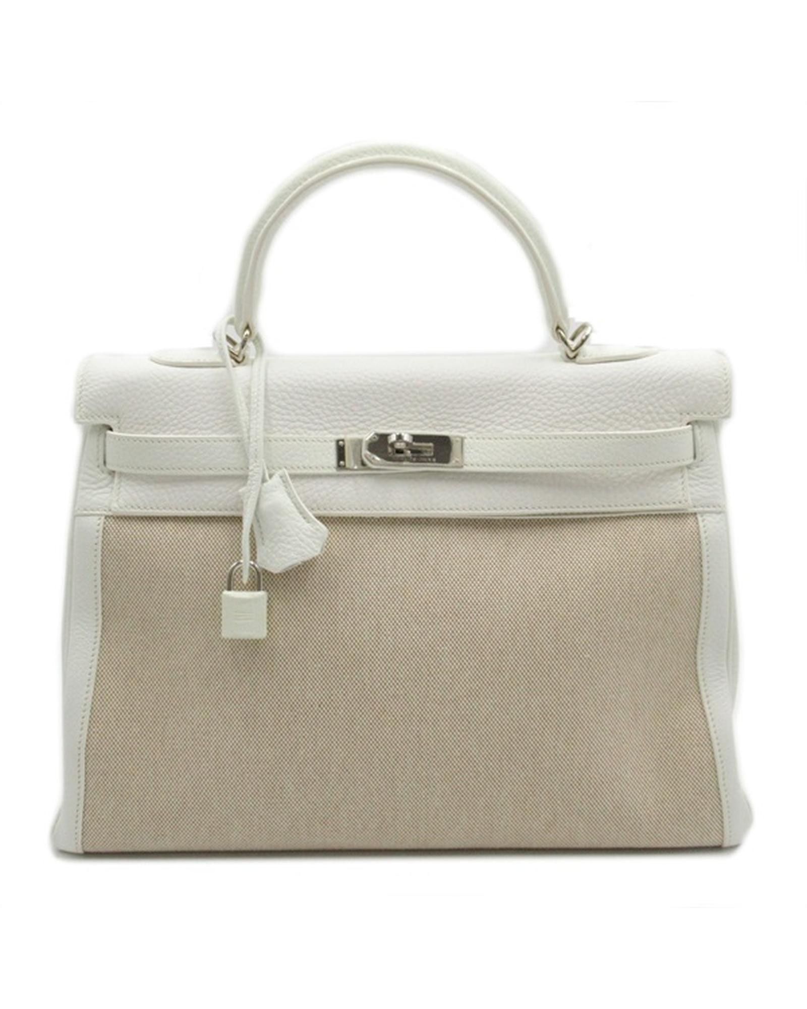 image of Hermes White Toile Kelly Bag 35Cm - Excellent Condition, Women's