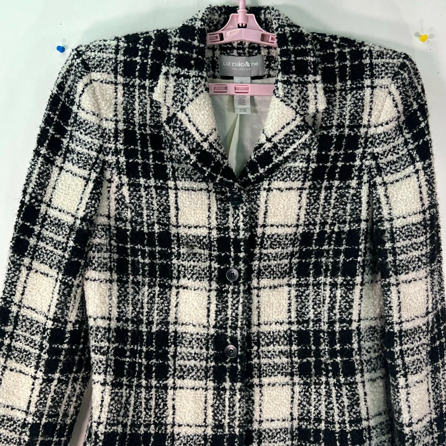 Liz Claiborne VTG Liz Claiborne Collection Womens Black Wool Blend Button Front Jacket Size 12 Size XL / US 12-14 / IT 48-50 - 2 Thumbnail