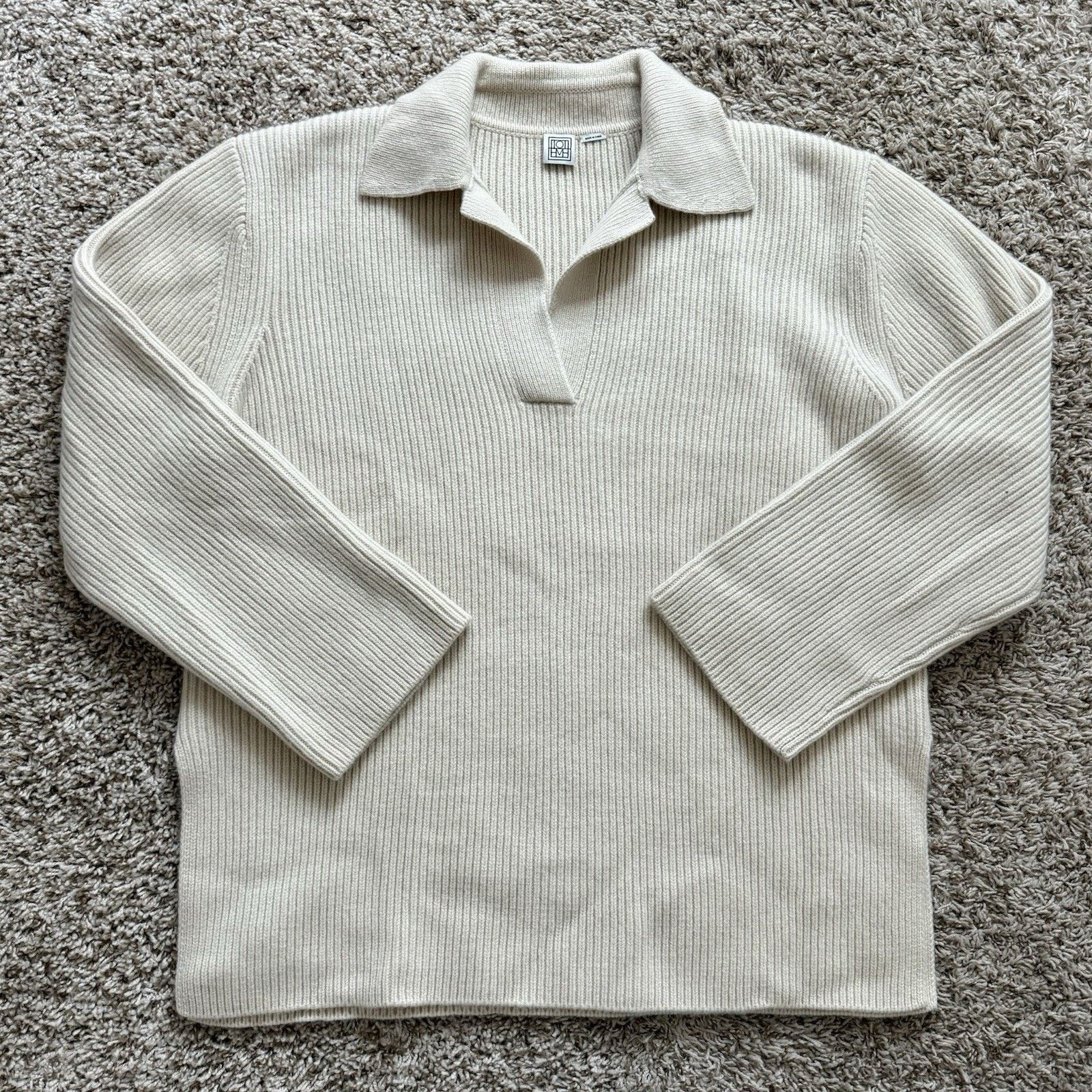Toteme $800 Toteme Ribbed Polo Knit Sweater Heavyweight Cream White Size S / US 4 / IT 40 - 2 Thumbnail