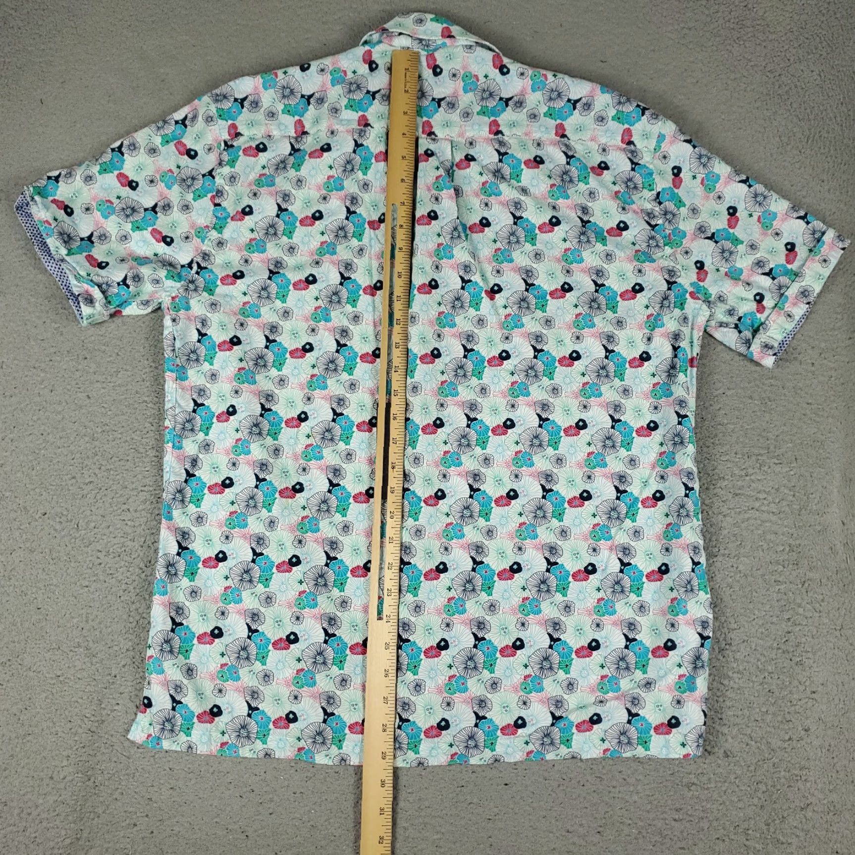 BUGATCHI Bugatchi Shirt Mens Large Blue Floral Camp Collar Shaped Fit Button Up Size US L / EU 52-54 / 3 - 4 Thumbnail