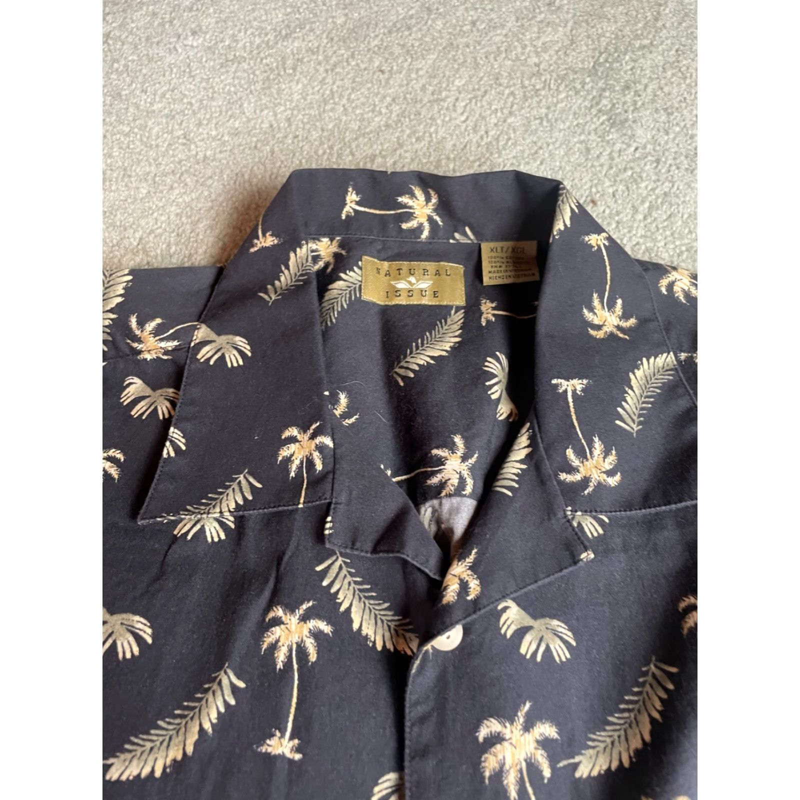 Vintage Natural Issue Shirt Men's XL Tall Black Palm Tree Pattern Button Up Pocket Cotton Nature Mens Size US XL / EU 56 / 4 - 3 Thumbnail