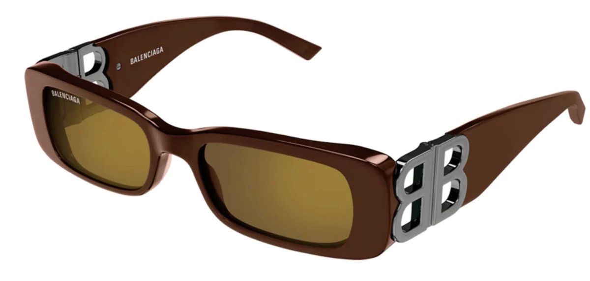 image of New Balenciaga Acetate Rectangular Sunglasses W/bb Hinge in Brown, Women's