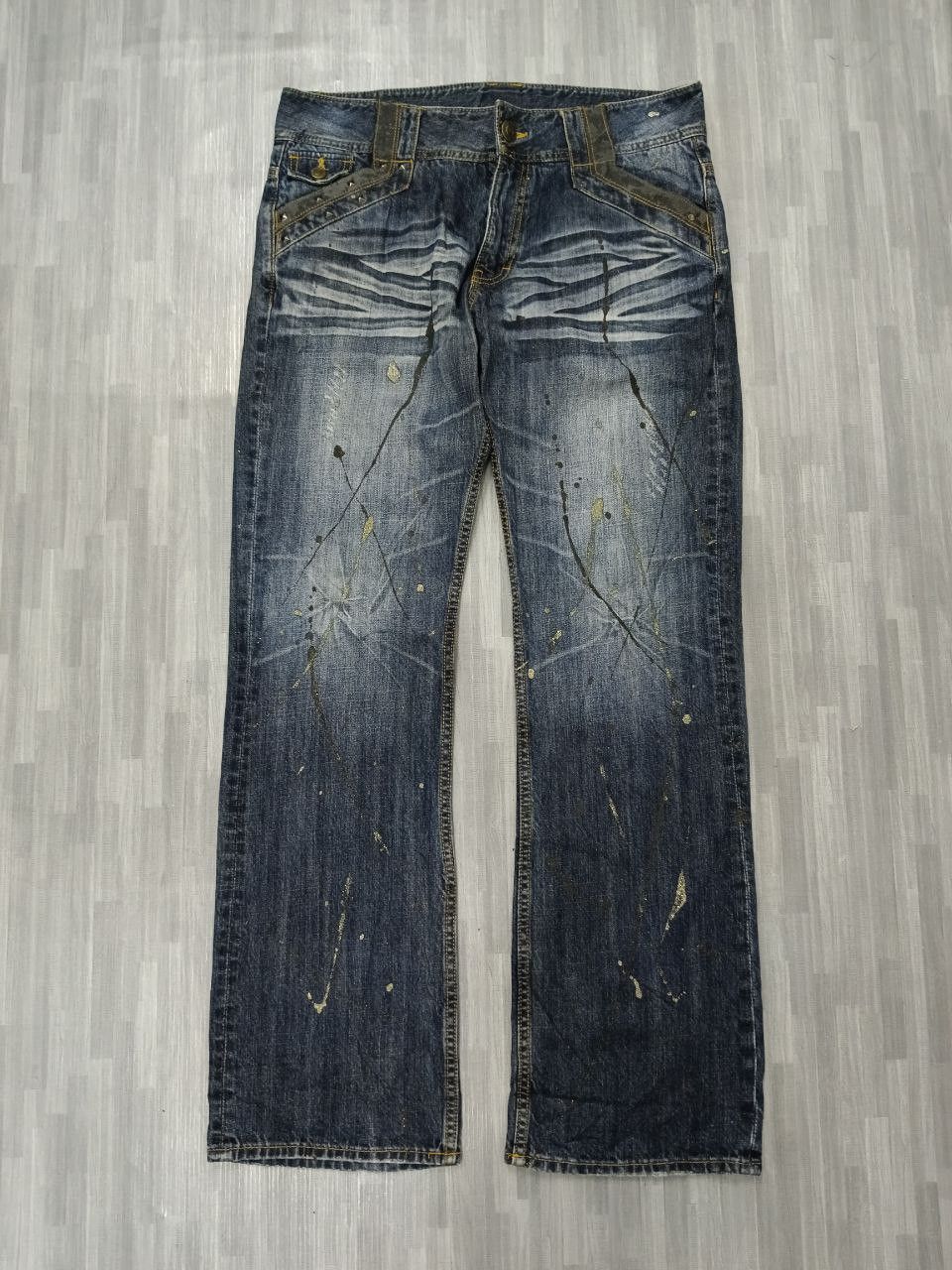 Japanese Brand FLARE SPLATTER WASHED UNBRANDED DENIM PANTS Size US 33 - 2 Thumbnail