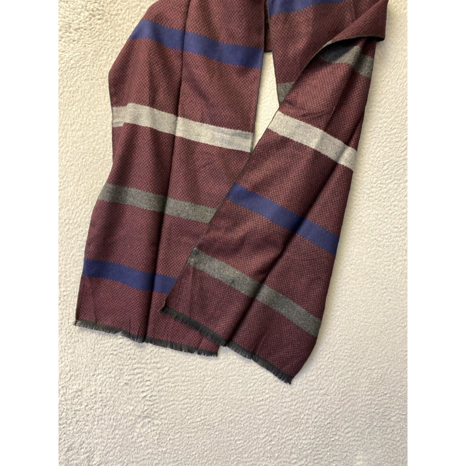 Vintage Bleu Nero New York Scarf Maroon Striped Viscose Winter Unisex /0160 Size ONE SIZE - 4 Thumbnail