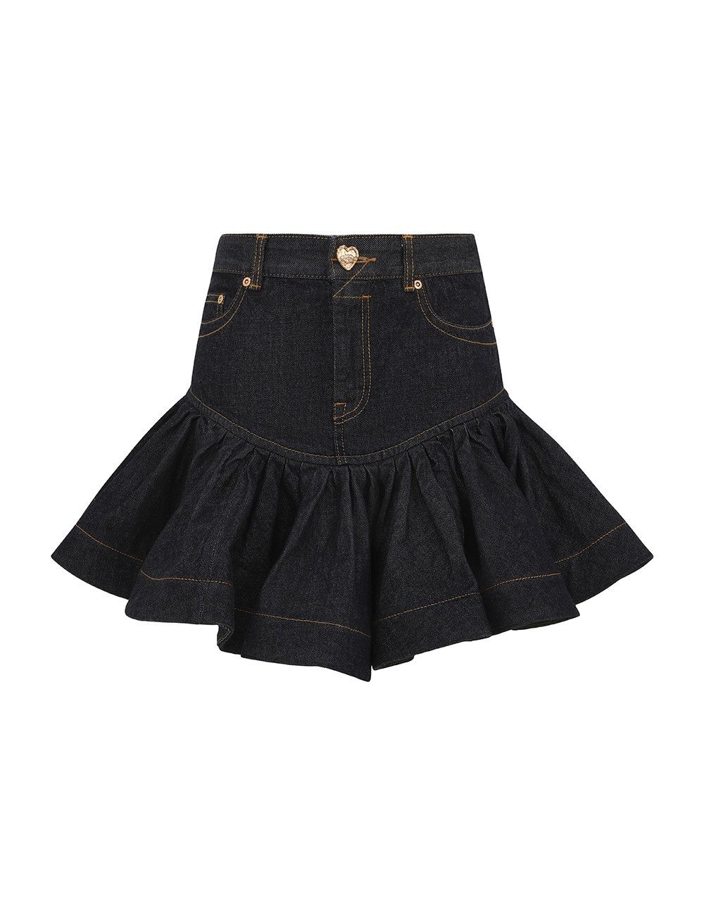 oc11z1025 Crush Denim Frill Mini Skirt in Blue