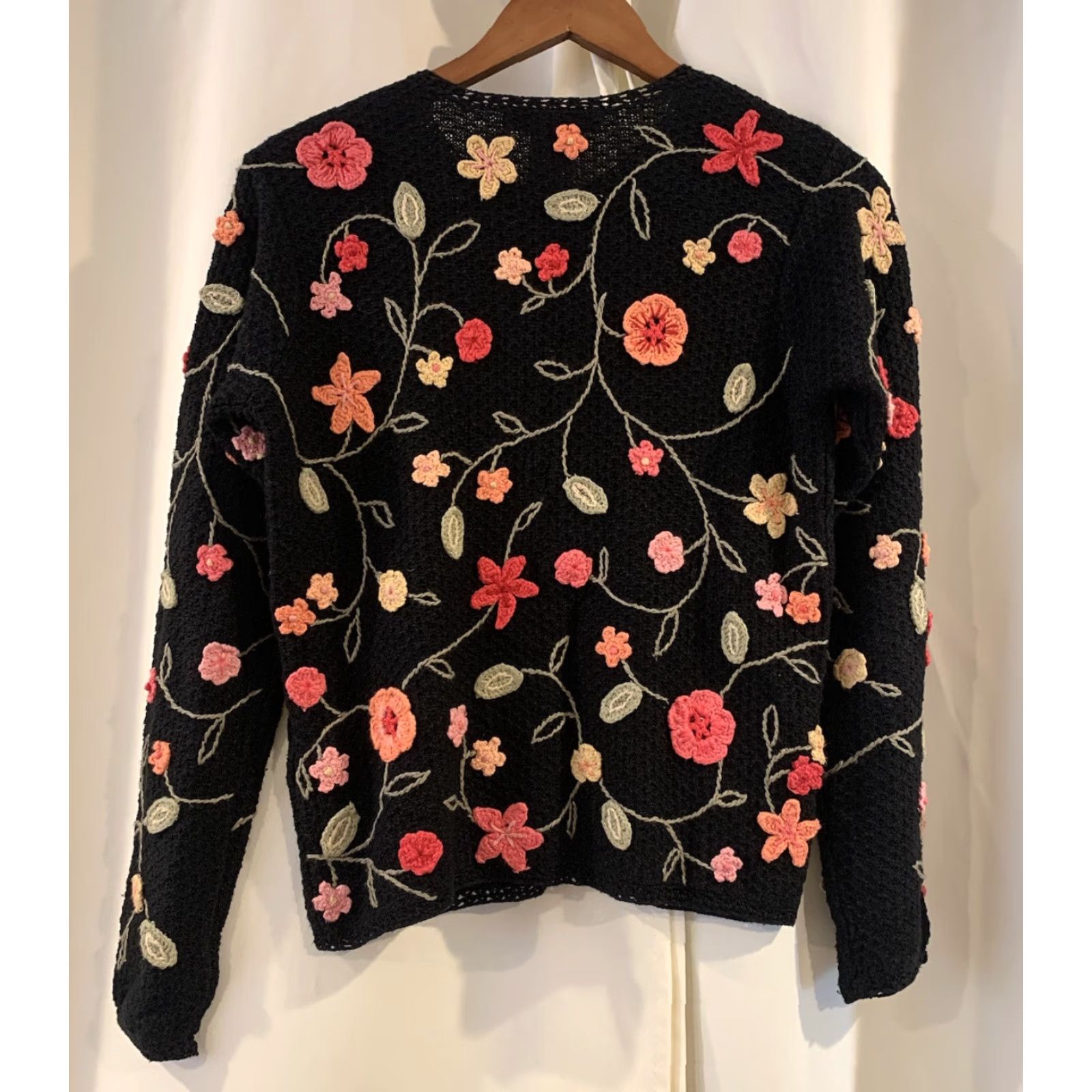 Brooks DAVID BROOKS Cardigan Sweater Women S Black Multi Floral Embroidered Cottagecore Knit Long Sleeve Round Neck Vintage No Size S / US 4 / IT 40 - 5 Thumbnail