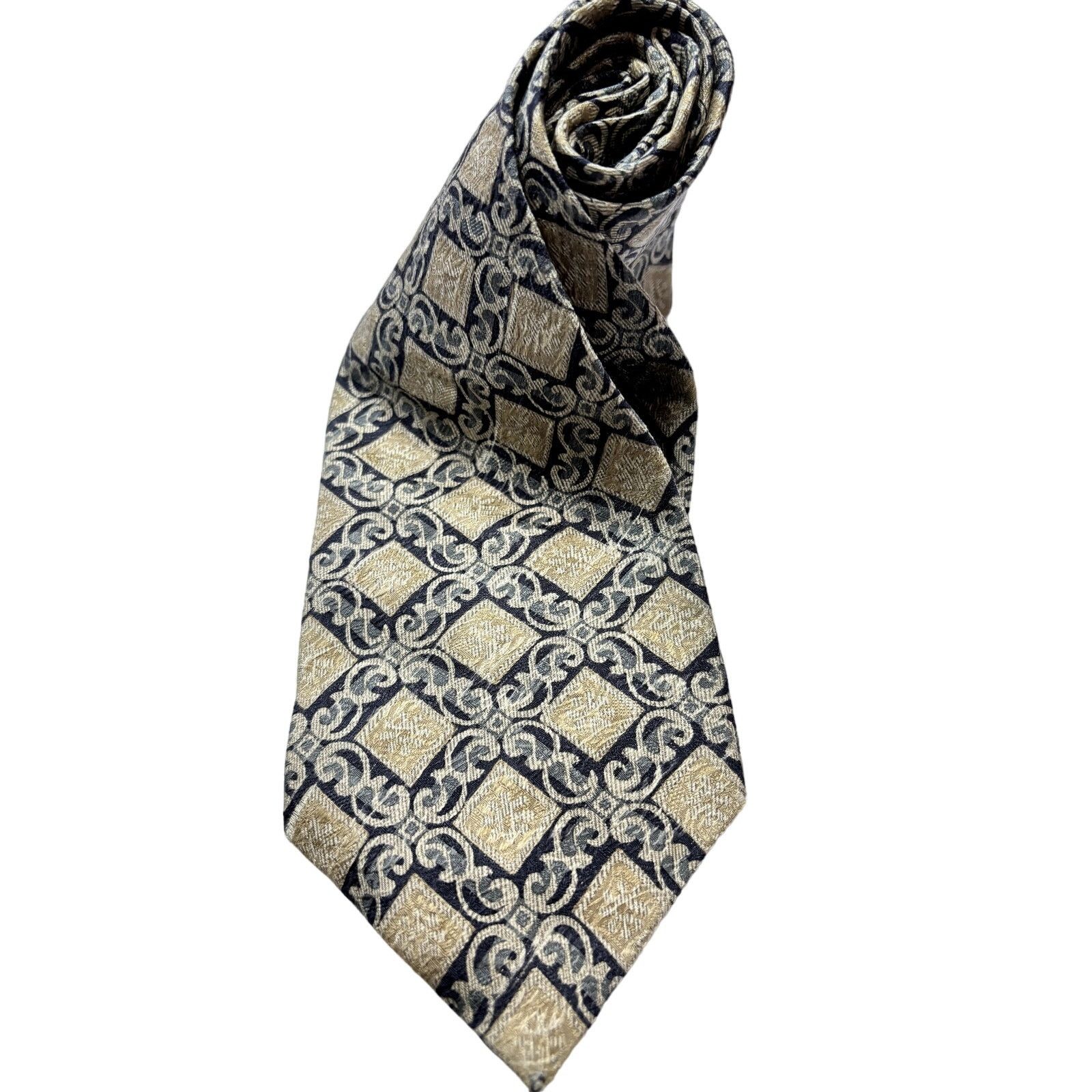 Liz Claiborne CLAIBORNE Men's 100% Silk Tan & Blue Pattern Neck Tie Size ONE SIZE - 1 Thumbnail