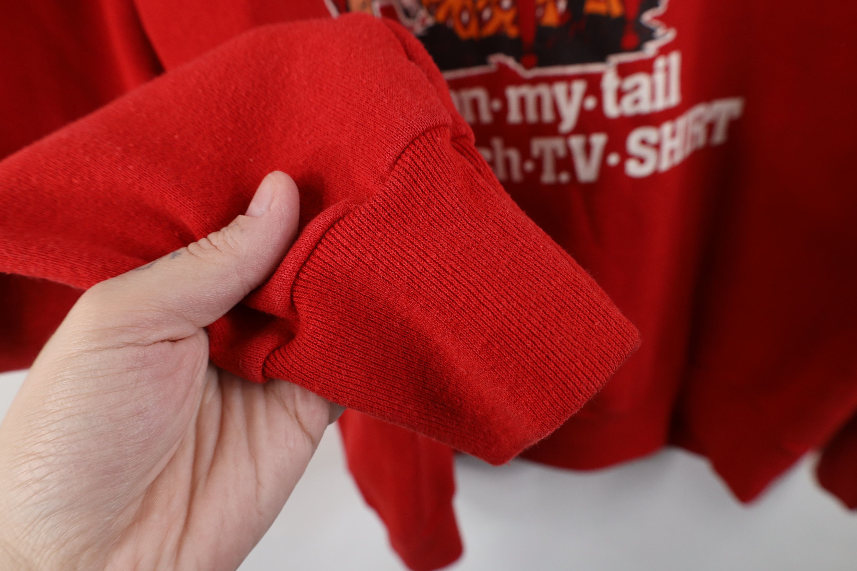 Vintage Vintage 90s Sit On My Tail Sports Cat Sweatshirt Red USA Size US XL / EU 56 / 4 - 9 Thumbnail