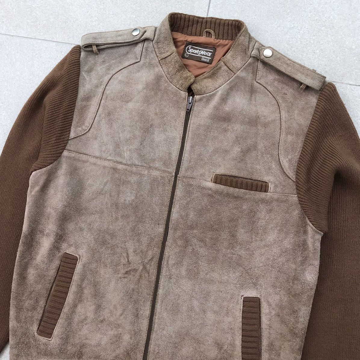 Sears Vintage70s Sears Sportwear Suede Leather Knit Sleeve Jacket Size US L / EU 52-54 / 3 - 3 Thumbnail