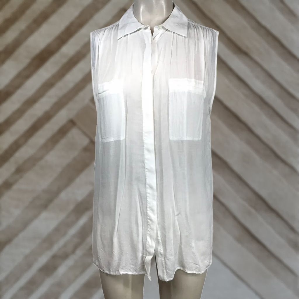 Vince Vince. WOMEN'S S Small WHITE Sleeveless Collared Button Tunic Top with Pockets Shirt Women S White Tunic Pockets Size S / US 4 / IT 40 - 1 Thumbnail