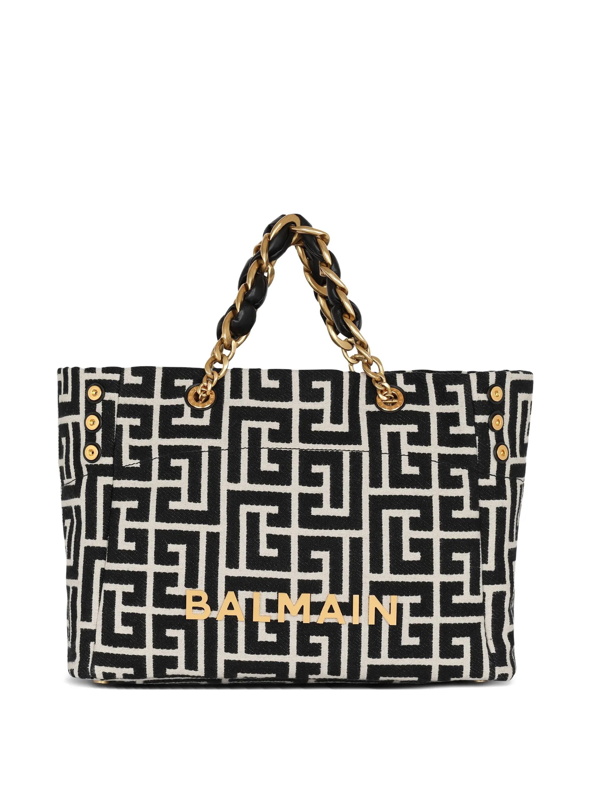Balmain o1mt1gz0326 Size: OS / Logo Plaque Tote Bag in Black/White Size ONE SIZE - 1 Thumbnail