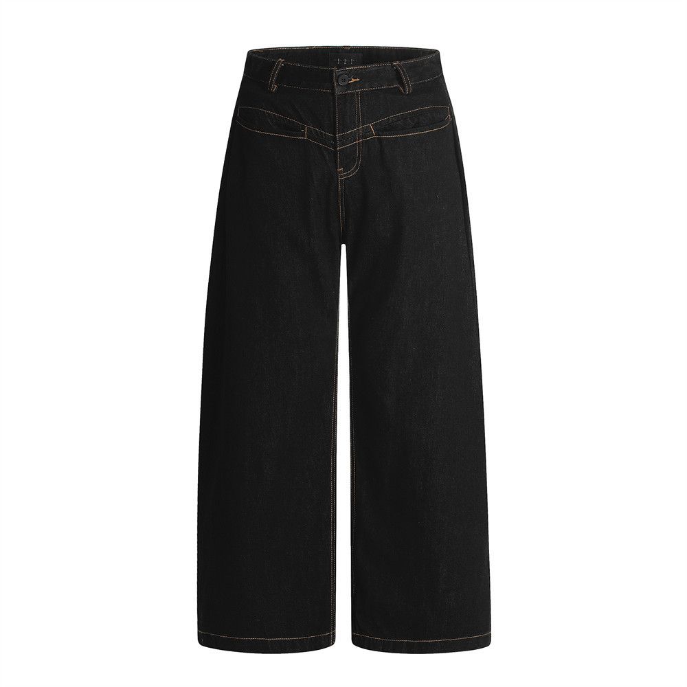 American washed retro personality silhouette wide-leg jeans