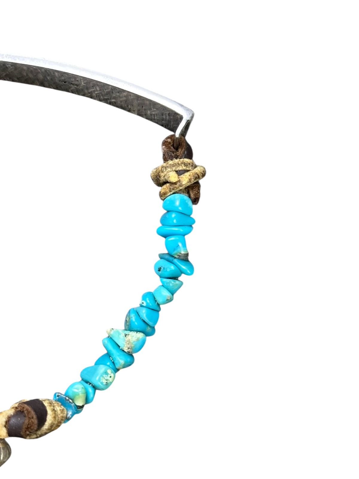 Handmade FLEUR DE LIS SILVER BAR WHITE HEART BEADS TURQUOISE BRACELET Size ONE SIZE - 3 Thumbnail