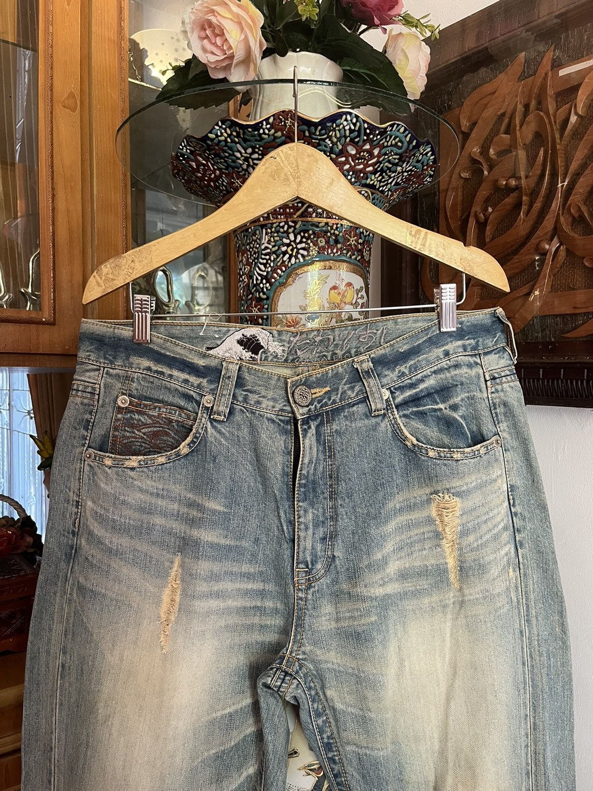 If Six Was Nine Vintage Osaka Bigtrain Embroidered Wave Jeans Size US 36 / EU 52 - 7 Thumbnail