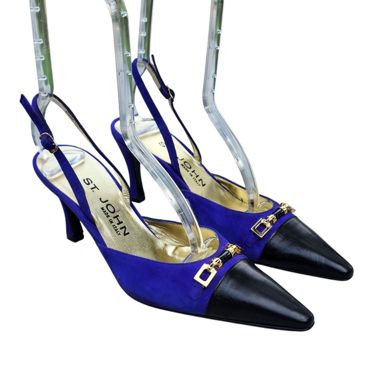 Designer St. John Two Tone Suede Leather Buckle Ankle Strap Heels 7 Size US 7 / IT 37 - 1 Thumbnail