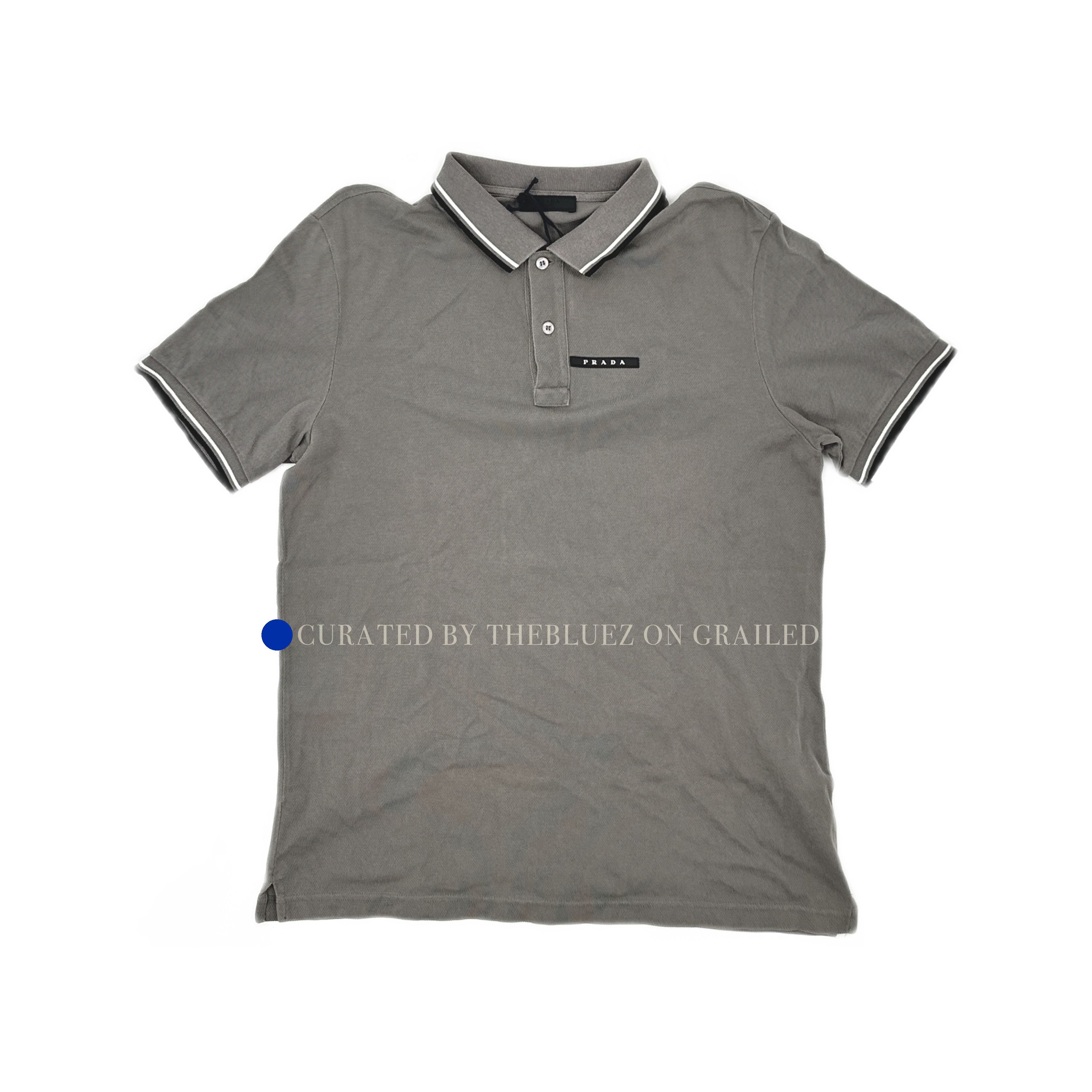 Prada Striped Collar Polo Shirt in Gray - Size XL Size US XL / EU 56 / 4 - 1 Thumbnail