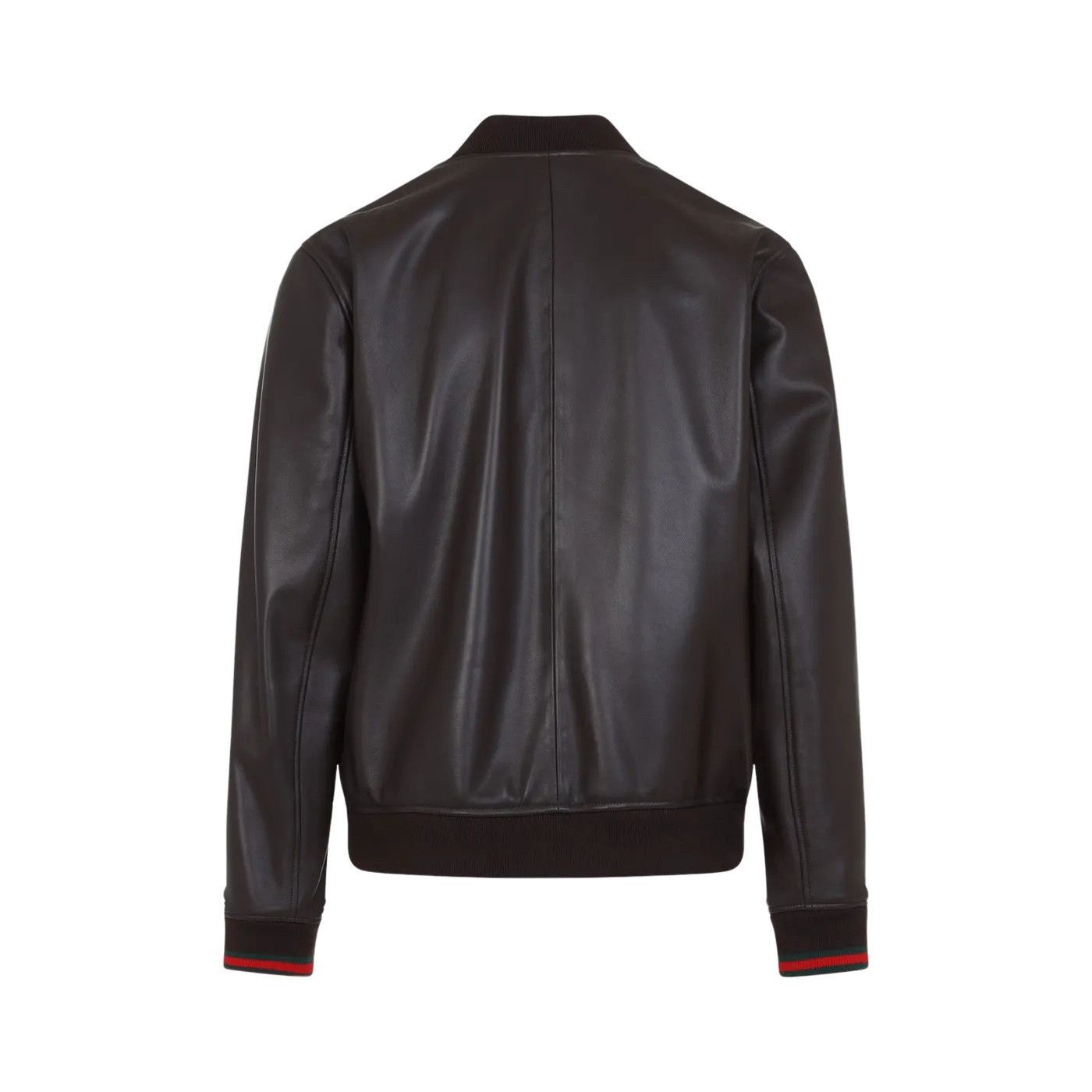 Gucci GUCCI Brown Leather With Web Bomber Jacket New And Authentic Size US M / EU 48-50 / 2 - 2 Thumbnail