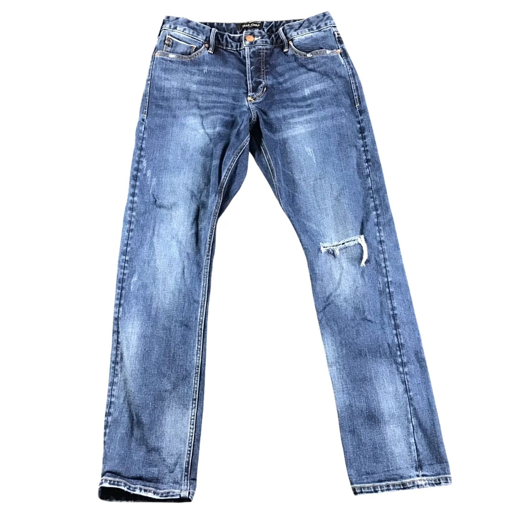 Vintage Dear John American Classic Jeans Blue Medium Wash Sz 27 Distressed Straight Leg 5-Pocket Womens Size 27 Size 27" / US 4 / IT 40 - 2 Thumbnail