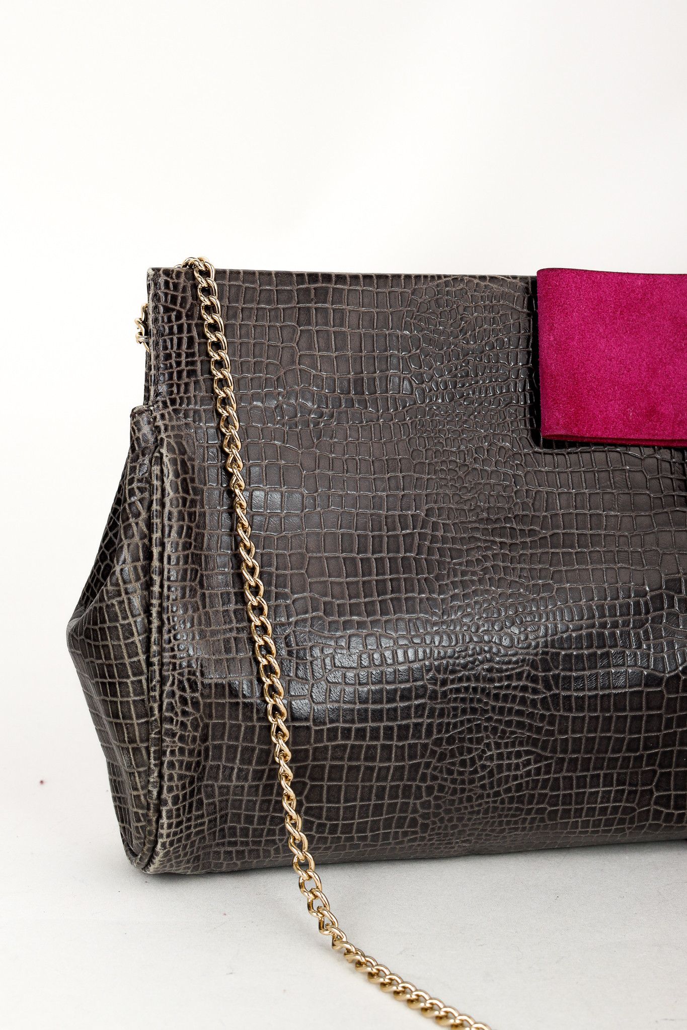 Emporio Armani Emporio Armani Croc-Embossed Leather Purple Suede-Bow Bag Size ONE SIZE - 7 Thumbnail