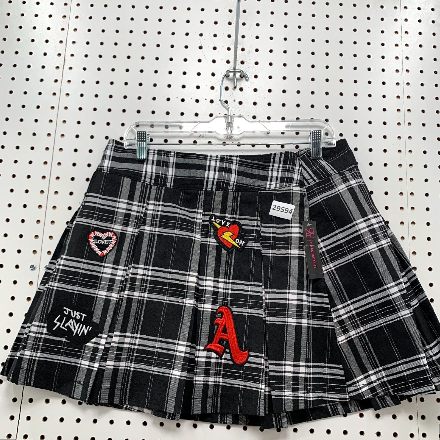Vintage NO Boundaries Plaid Mini Skirt Womens Large White Black Just Slayin Patch 32x16 Size 36" / US 14 / IT 50 - 7 Thumbnail