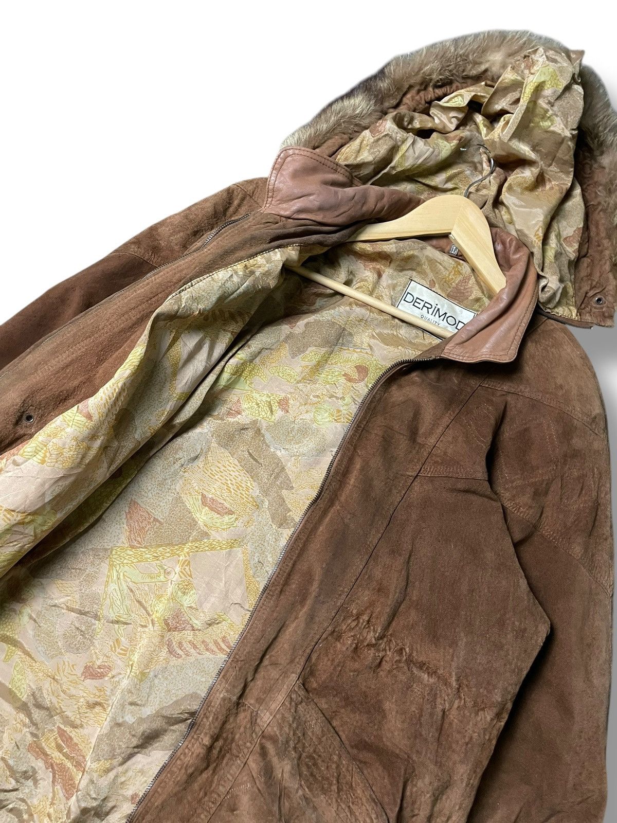 Japanese Brand × Vintage DERIMOD Brand Leather Suede Fur Hooded Jacket (99) Size US L / EU 52-54 / 3 - 7 Thumbnail