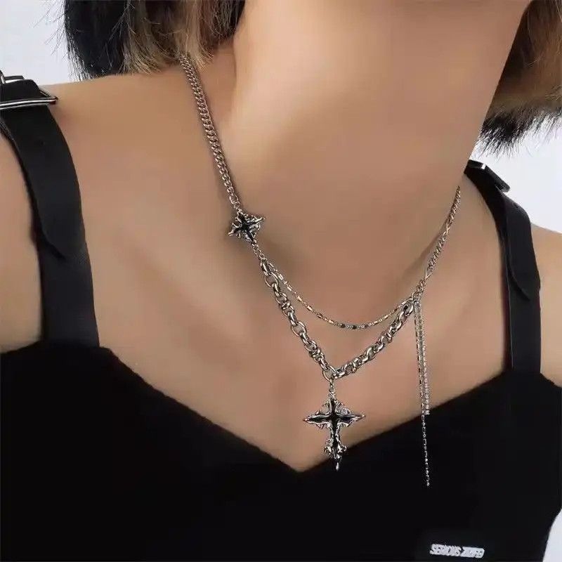 Jewelry Punk Black Flame Cross Necklace Size ONE SIZE - 1 Thumbnail