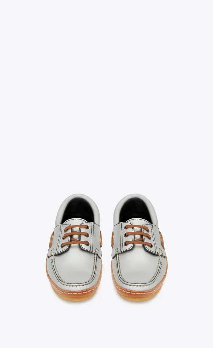 Saint Laurent Paris oc11z1225 731747 Ashe Boat Shoes in Metalized Leather Silver Size US 8.5 / EU 41-42 - 3 Thumbnail