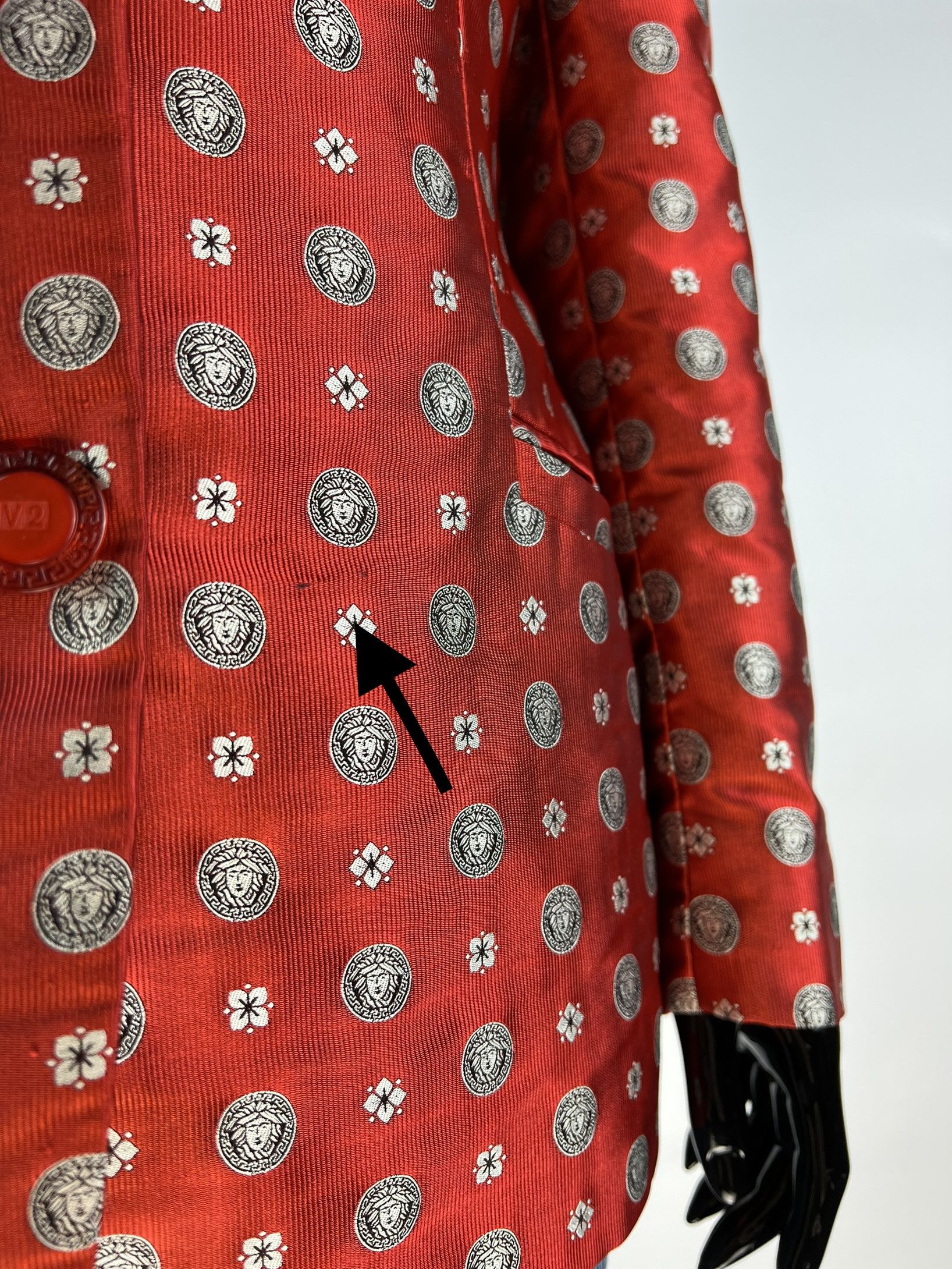 Versace Classic V2 Medusa Logo Full Print Silk Blazer US6