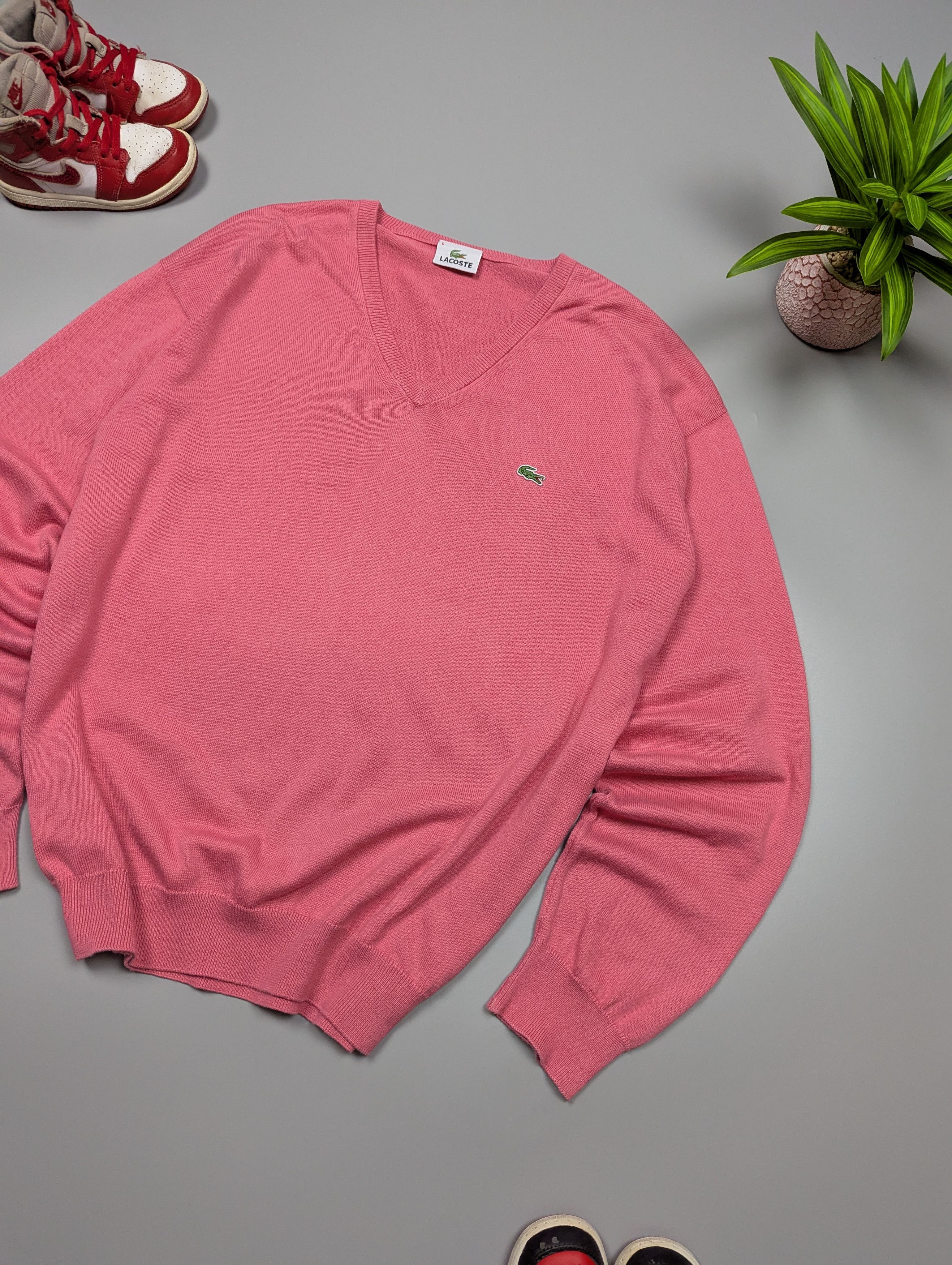 Lacoste × Vintage LACOSTE Men's Vintage Lightweight Pink V-Neck Sweater Size US L / EU 52-54 / 3 - 6 Thumbnail