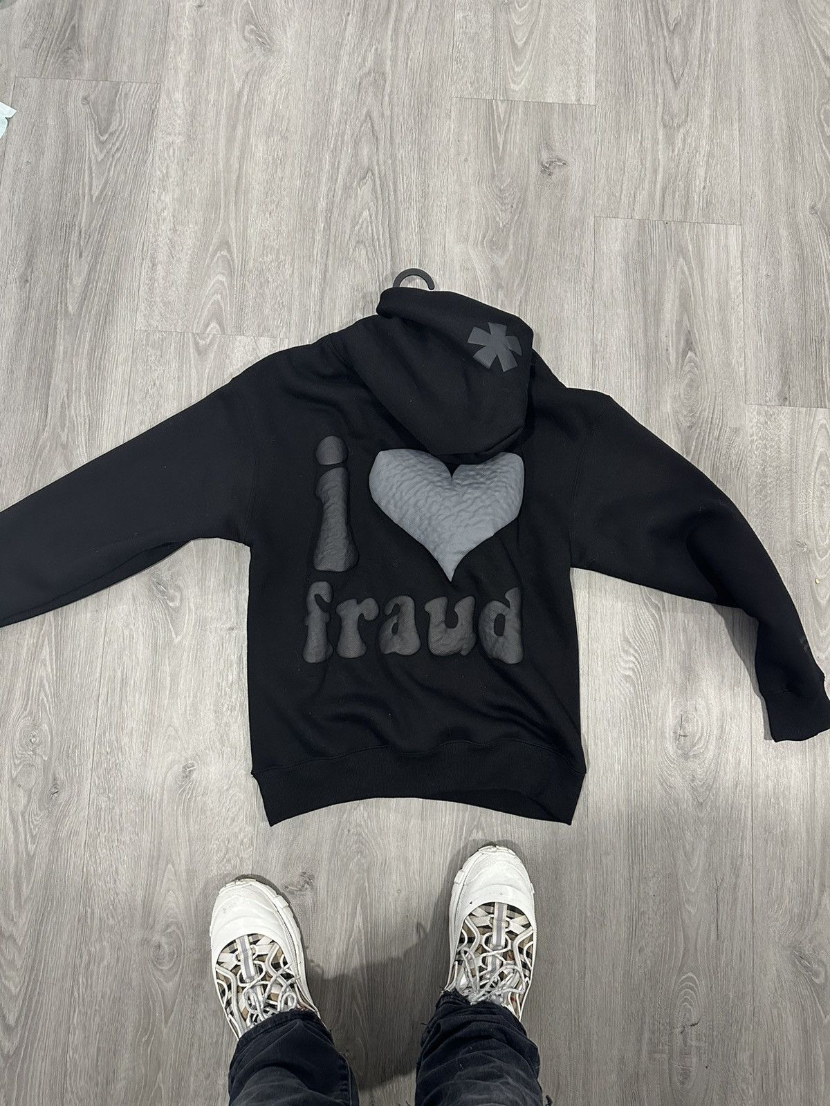 image of Vintage I Love Fraud Hoodie in Black, Men's (Size XL)