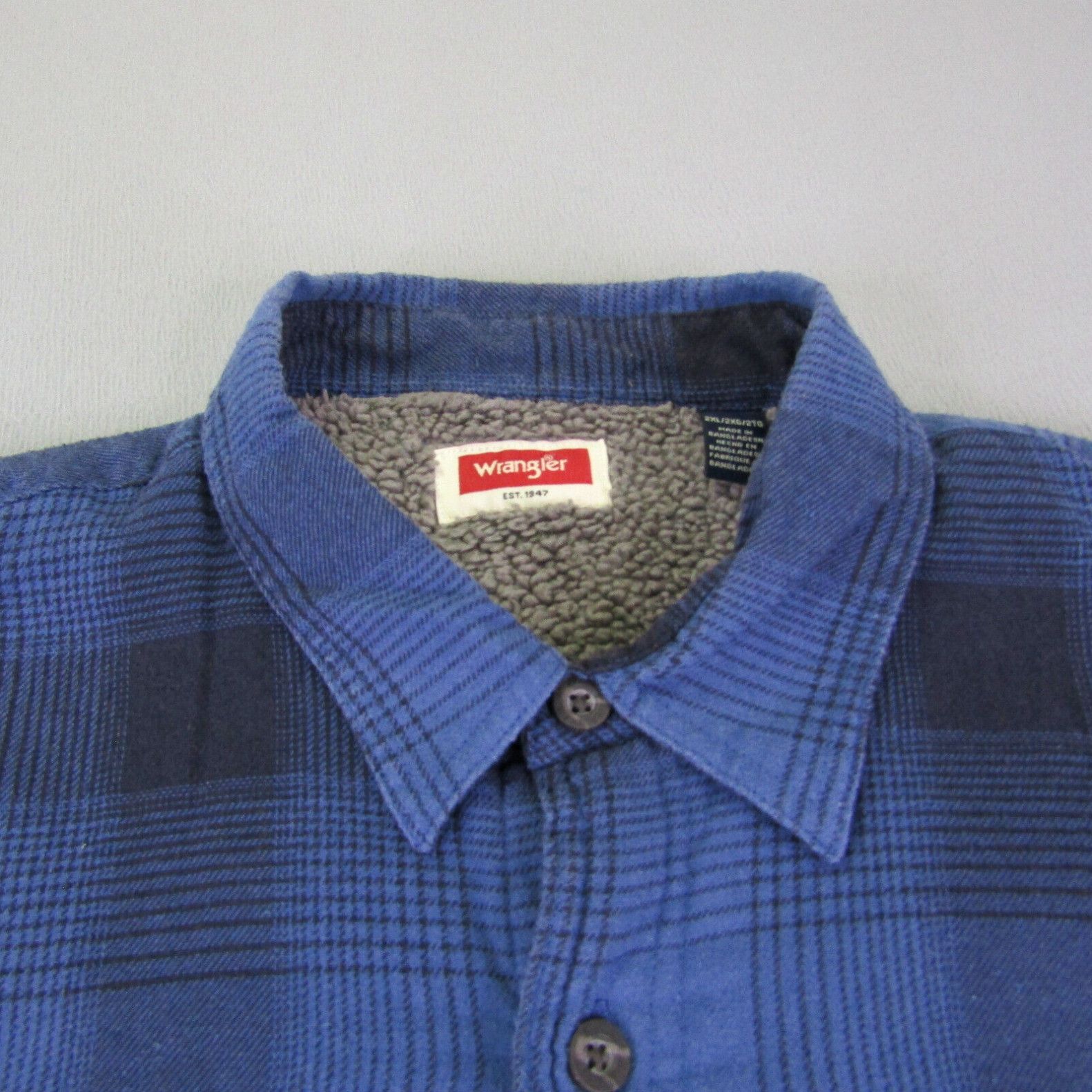 Wrangler Wrangler Shirt Mens XXL Blue Plaid Flannel Sherpa Fleece Lined ...