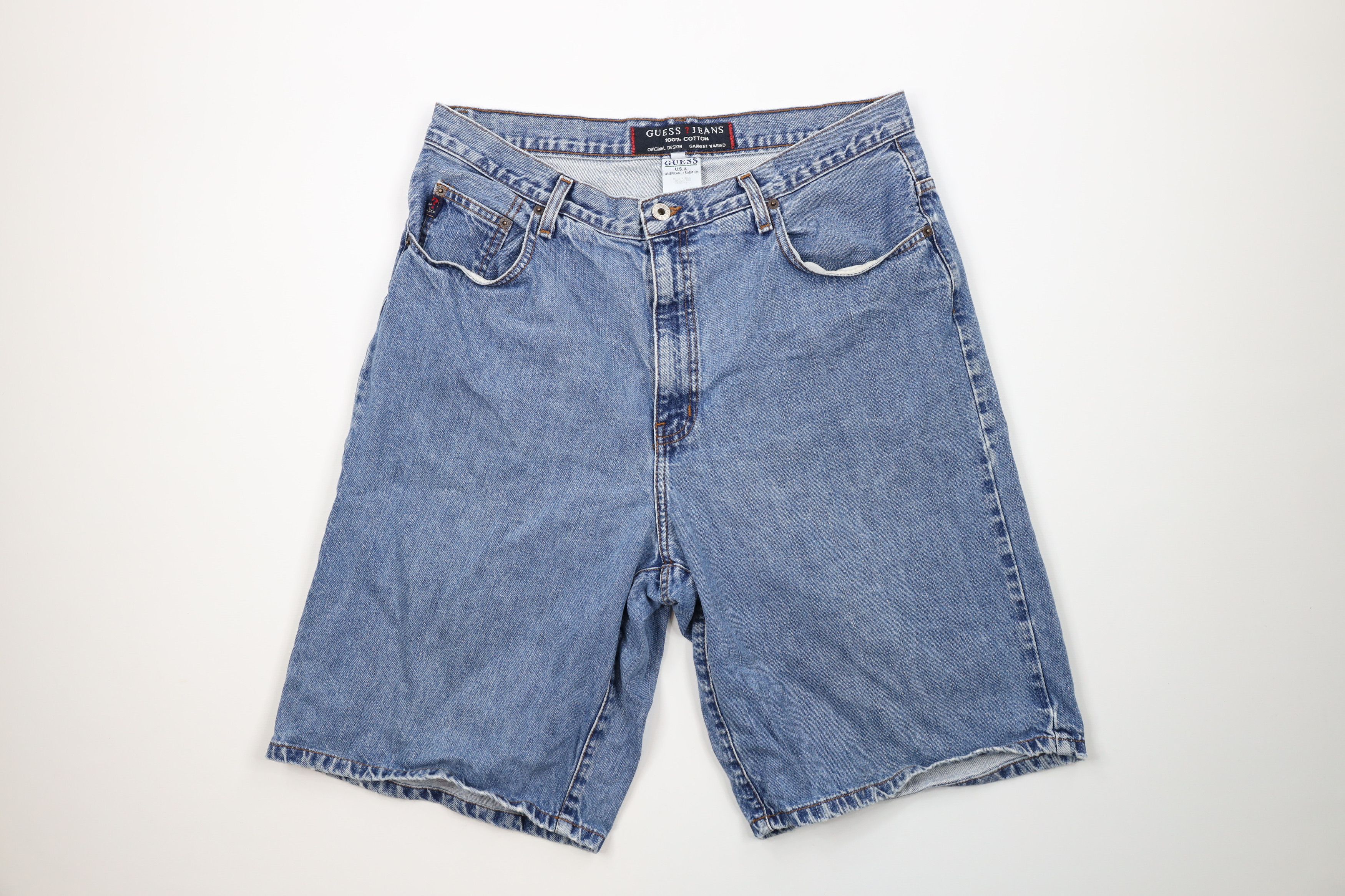 Vintage 90s Guess Jeans Shorts 36 Blue Denim Baggy Fit Jorts
