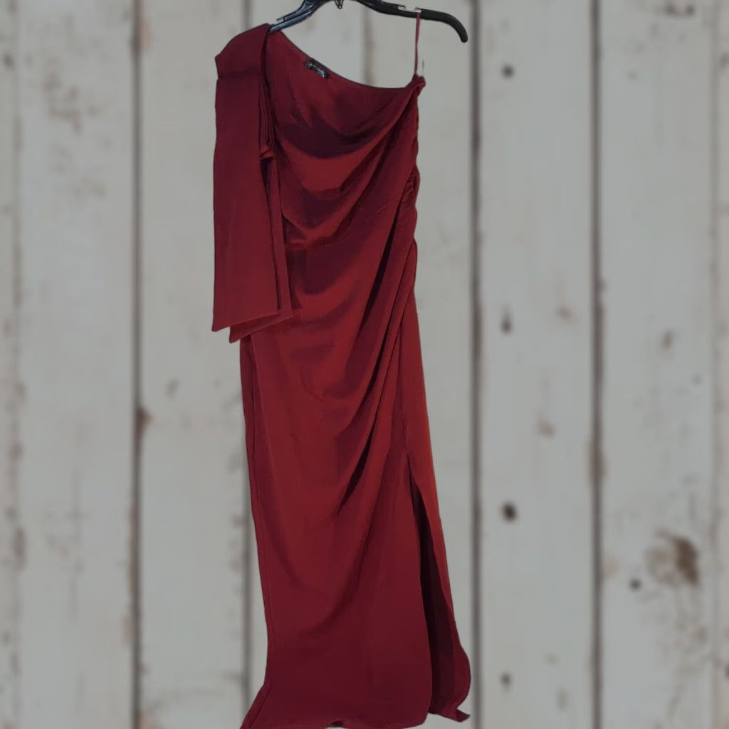 Vintage PRETTY GARDEN Red One-Shoulder Maxi Dress Womens Size L Formal Size L / US 10 / IT 46 - 1 Thumbnail