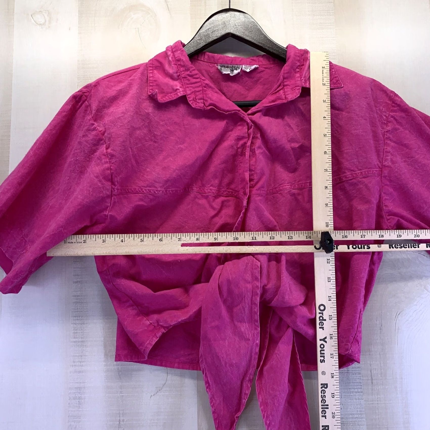 Frame VINTAGE Rame Shirt Womens Crop Tie Front Cotton Top Pink L-7038 1980s 1990s Ladies Size L / US 10 / IT 46 - 3 Thumbnail