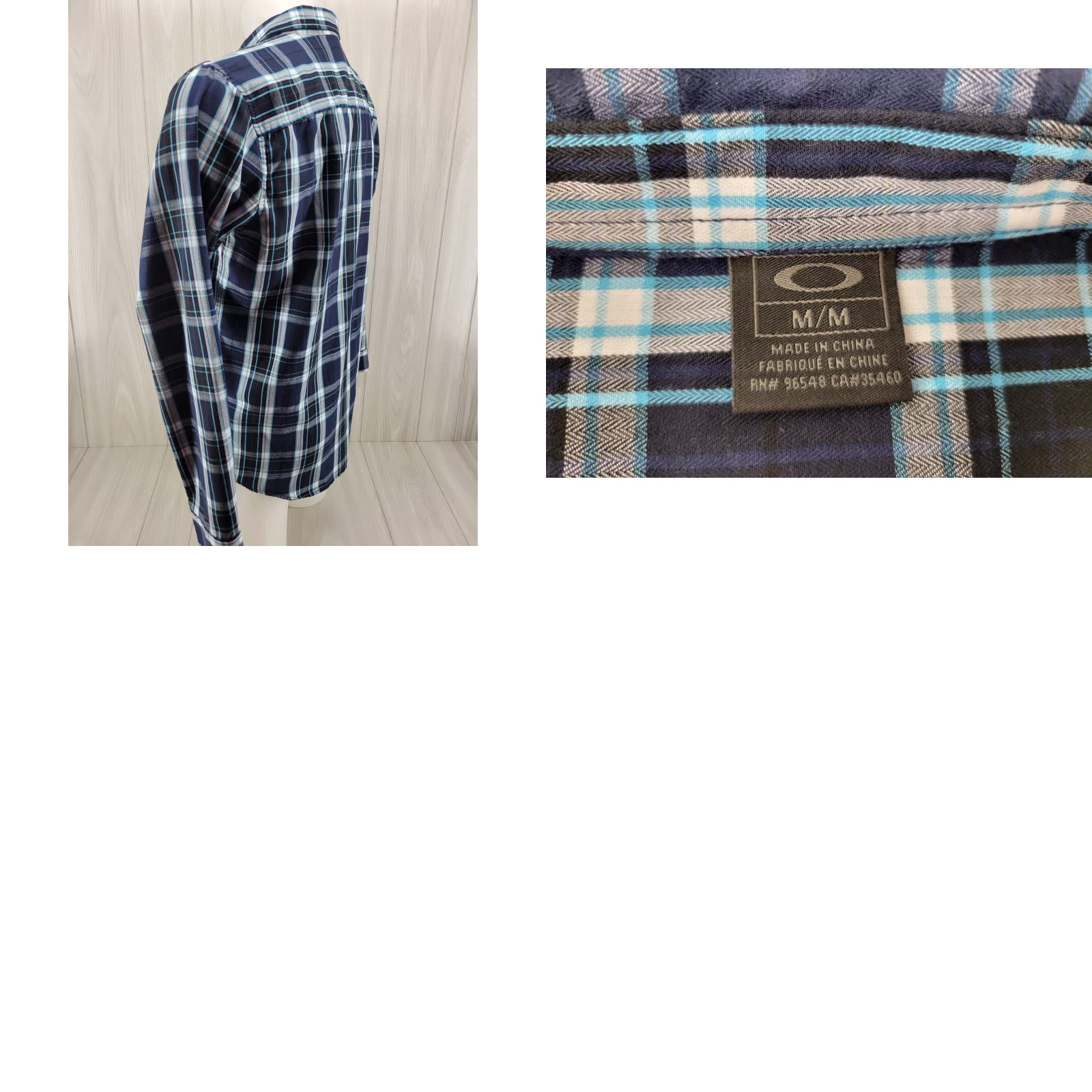 Oakley Oakley Mens Button-Up Shirt Long Sleeve Plaid Blue Regular Fit Size M Size US M / EU 48-50 / 2 - 8 Thumbnail