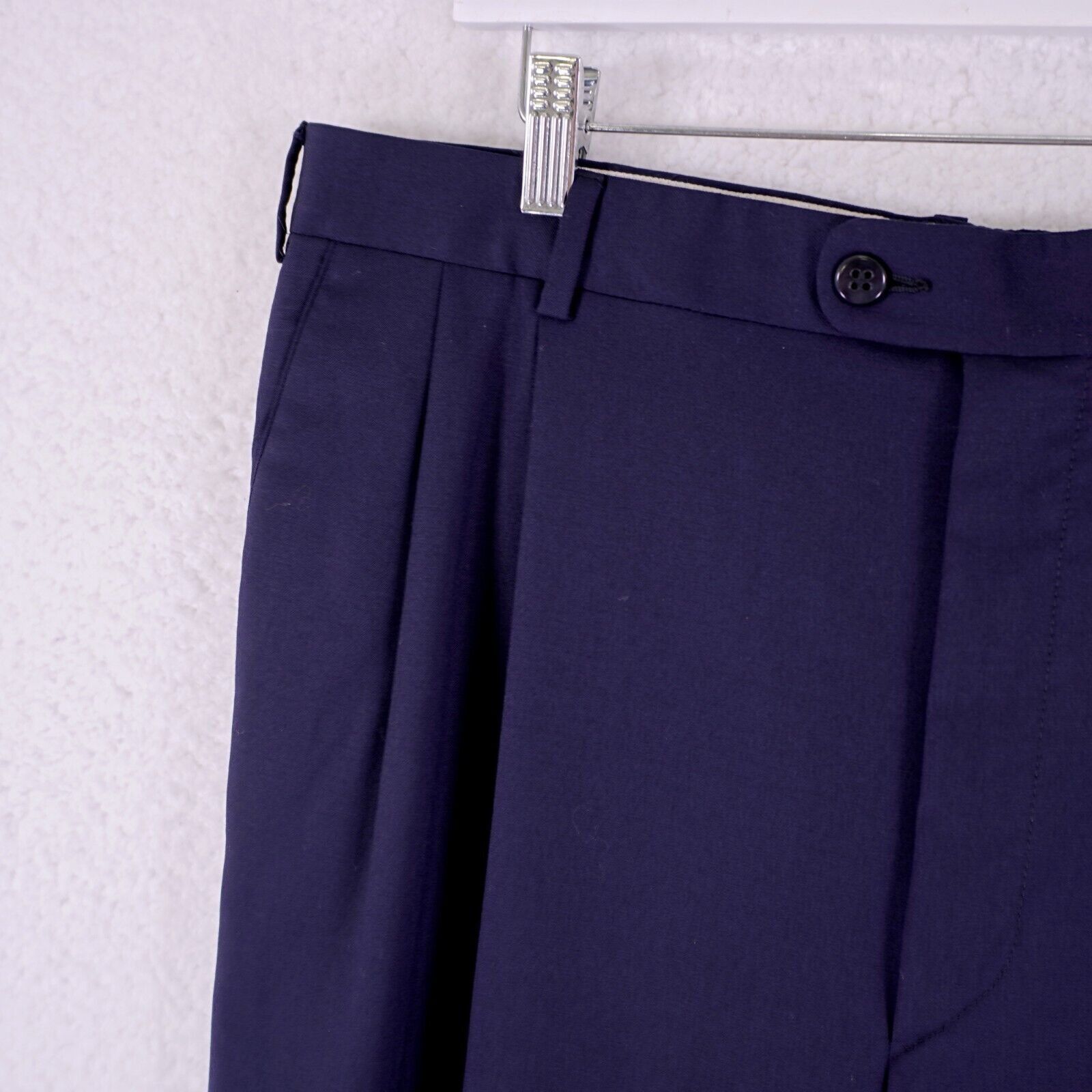 Zanella Zanella Natural Stretch Wool Blue Pleated High Rise Dress Pa Size 36R - 2 Thumbnail