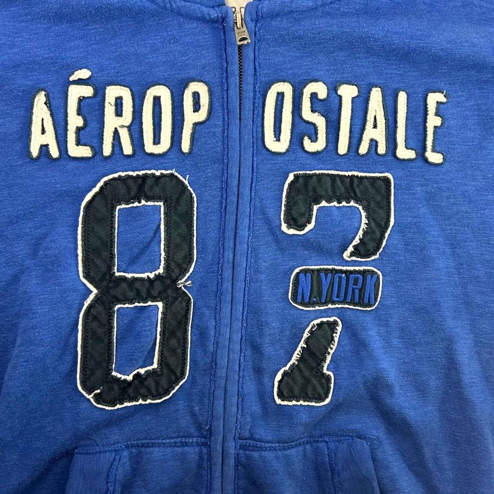 Aeropostale Aeropostale Hoodie Mens XL Blue 87 Applique Full Zip Slub Knit Fleece Size US XL / EU 56 / 4 - 4 Thumbnail
