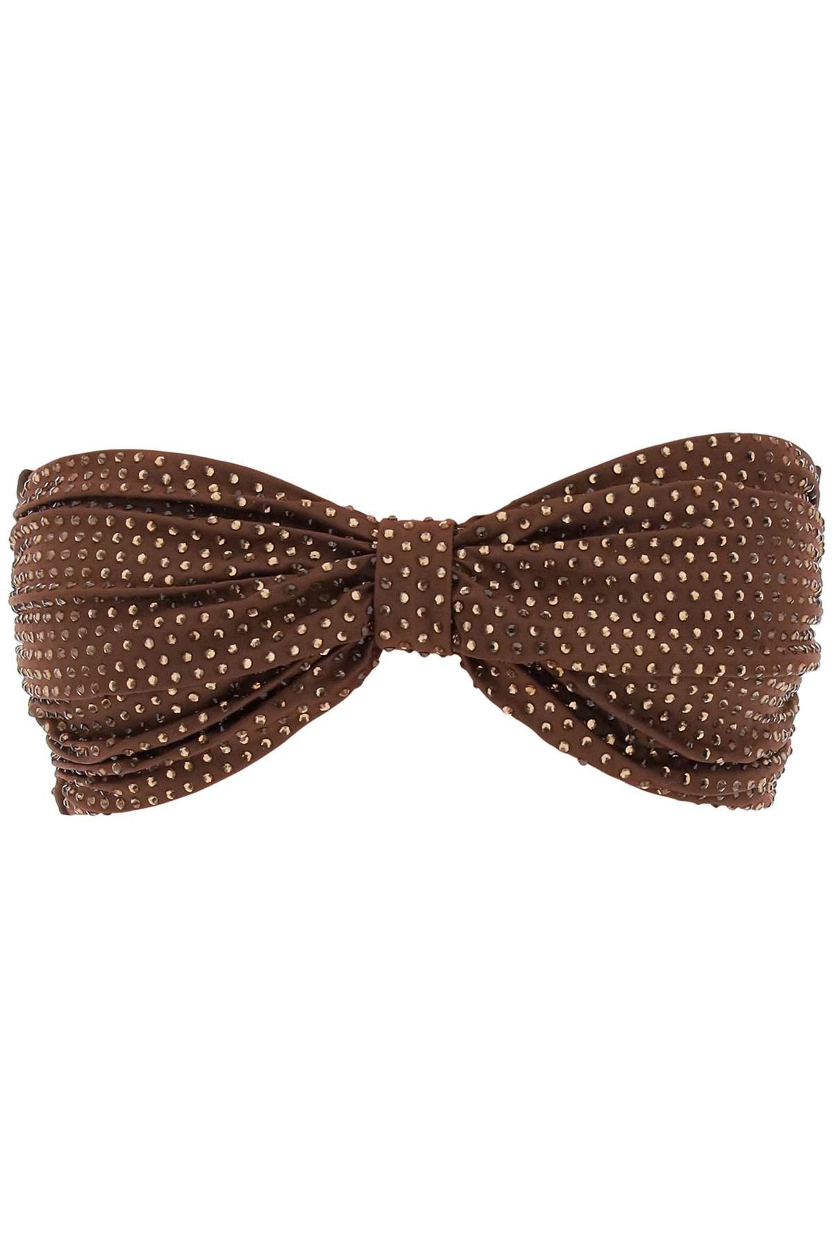 image of Self Portrait Strapless Bikini Top With Rhin in Brown, Women's (Size Small)