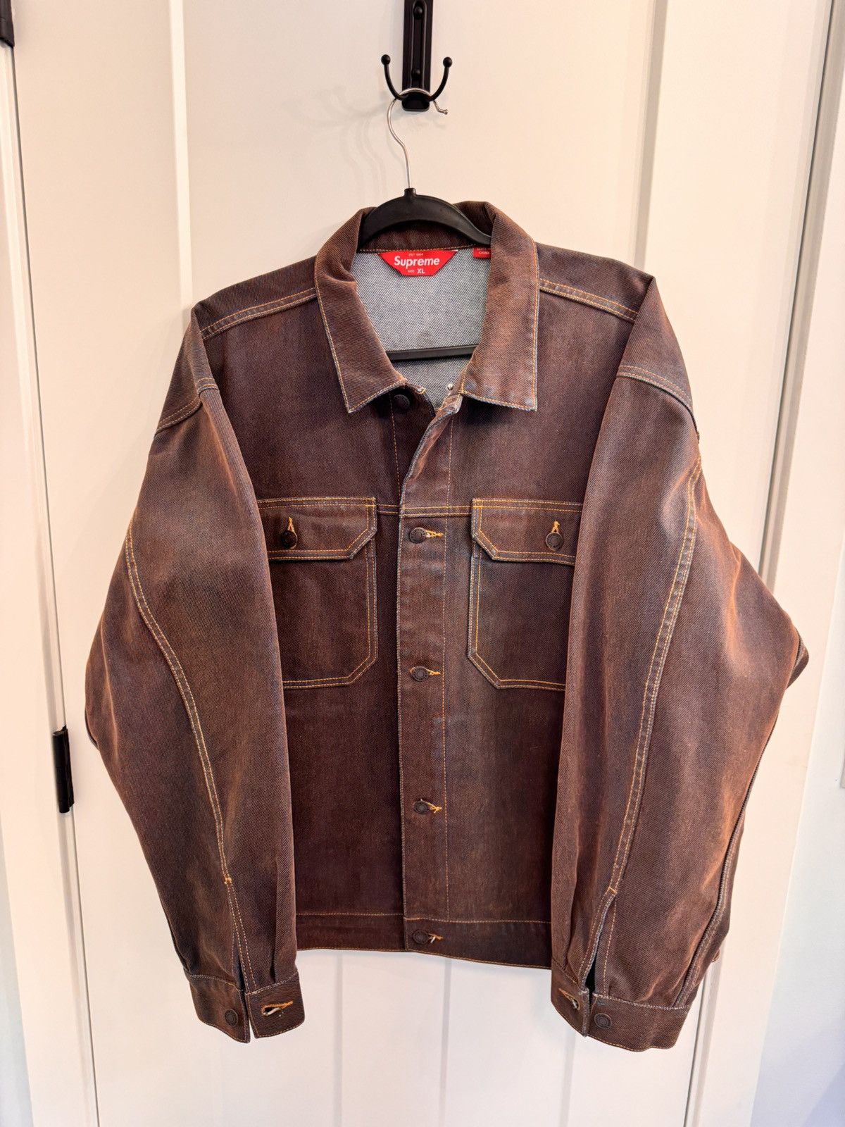 Supreme Supreme Mens Flocked Denim Trucker Jacket - Gold | Grailed